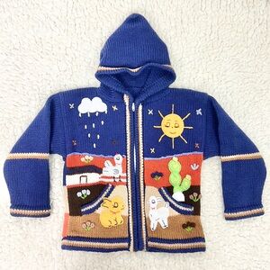 🌵🐓☀️ Desert Farm Scene Emboidered Patched Zip-Up Hooded Sweater w/Pockets KIDS 6